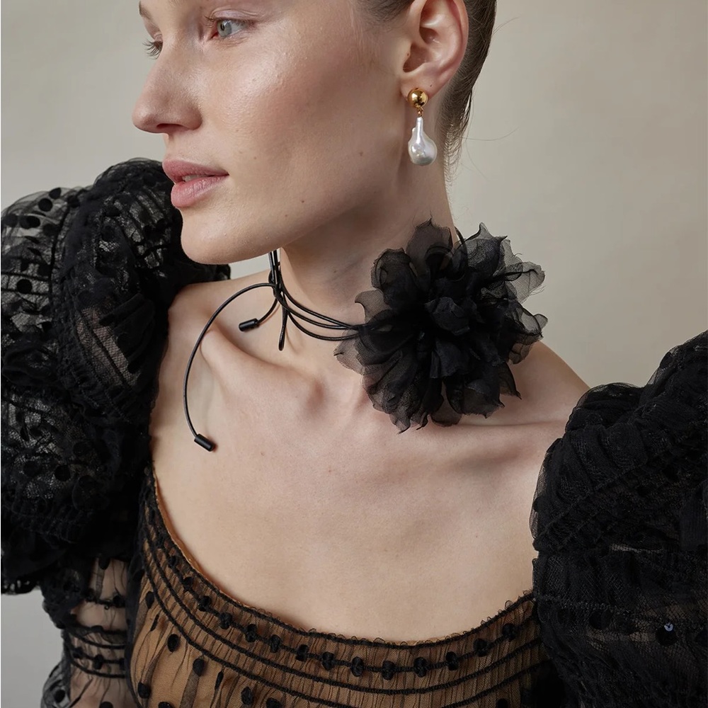 LELET NY Rosetta Nyla Flower Choker in Black New in Box